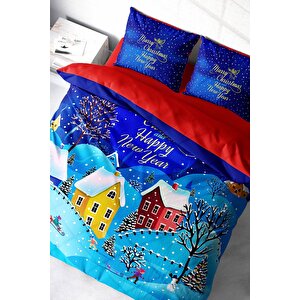 King Size Yılbaşı Süsü Merry Christmas Çift Kişilik 3d Nevresim Takımı Pamuk Saten Snow