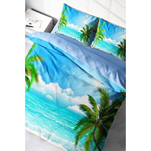 King Size Palm 3d Pamuk Saten Çift Kişilik Nevresim Takımı