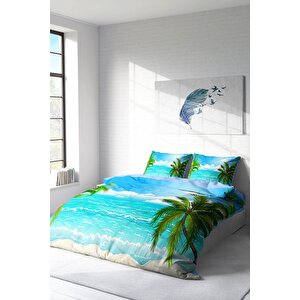 King Size Palm 3d Pamuk Saten Çift Kişilik Nevresim Takımı