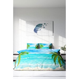 King Size Palm 3d Pamuk Saten Çift Kişilik Nevresim Takımı