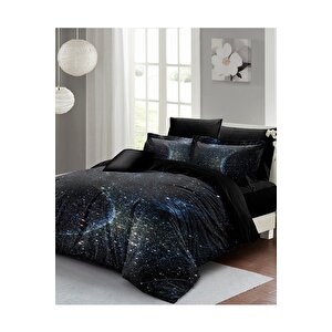 King Size Çift Kişilik Nevresim Takımı Pamuk Saten 3d Özel Tasarım Star Moon