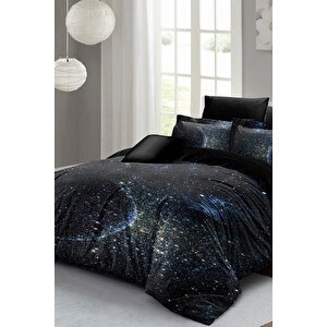 King Size Çift Kişilik Nevresim Takımı Pamuk Saten 3d Özel Tasarım Star Moon