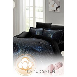 King Size Çift Kişilik Nevresim Takımı Pamuk Saten 3d Özel Tasarım Star Moon