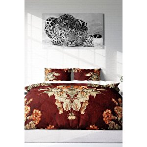 King Size Glazed Bouquet 3d Pamuk Saten Çift Kişilik Nevresim Takımı