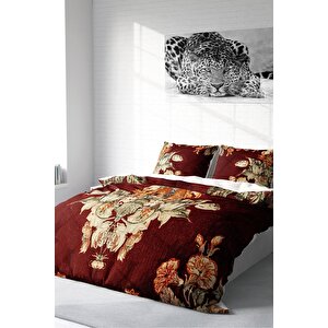 King Size Glazed Bouquet 3d Pamuk Saten Çift Kişilik Nevresim Takımı