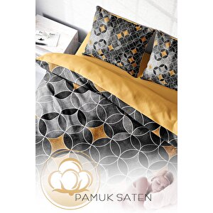 King Size Grey Circle 3d Pamuk Saten Çift Kişilik Nevresim Takımı
