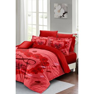 King Size Sevgililer Günü Çift Kişilik Nevresim Takımı%100 Pamuk Saten You&me