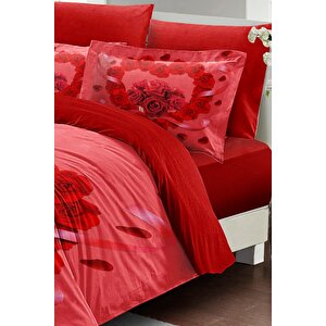 King Size Sevgililer Günü Çift Kişilik Nevresim Takımı%100 Pamuk Saten You&me