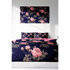 King Size Pembe Noble Roses Naturel Çift Kişilik Nevresim Takımı