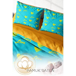 King Size Turkuaz 3d Pamuk Saten Çift Kişilik Nevresim Takımı
