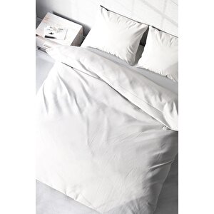King Size Beyaz Lux Pamuk Ranforce Çift Kişilik Nevresim Takımı
