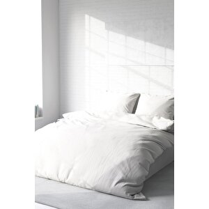 King Size Beyaz Lux Pamuk Ranforce Çift Kişilik Nevresim Takımı