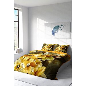 King Size Yellow Flowers 3d Çift Kişilik Nevresim Takımı