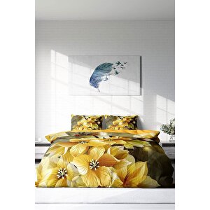 King Size Yellow Flowers 3d Çift Kişilik Nevresim Takımı