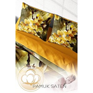 King Size Yellow Flowers 3d Çift Kişilik Nevresim Takımı