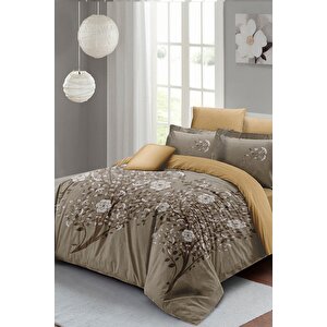 King Size Autumn Brown Çift Kişilik Nevresim Takımı 3d Pamuk Saten