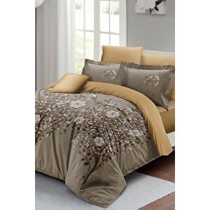 King Size Autumn Brown Çift Kişilik Nevresim Takımı 3d Pamuk Saten