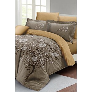 King Size Autumn Brown Çift Kişilik Nevresim Takımı 3d Pamuk Saten