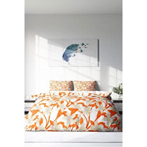 King Size Orange 3d Pamuk Saten Çift Kişilik Nevresim Takımı
