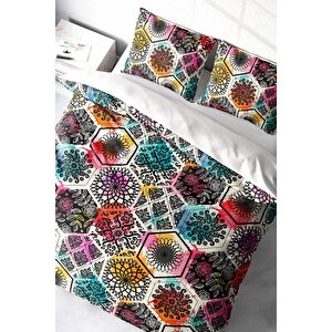 King Size Patchwork Tiles 3d Pamuk Saten Çift Kişilik Nevresim Takımı
