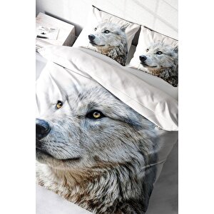 King Size White Wolf Naturel Çift Kişilik Nevresim Takımı