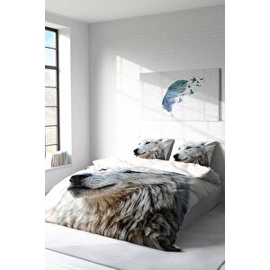King Size White Wolf Naturel Çift Kişilik Nevresim Takımı