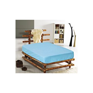 Fitted Lastikli Çarşaf Tek Kişilik %100 Pamuk Ranforce Açık Mavi 100*200cm