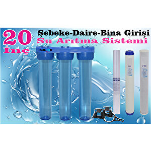 Sulook 20 Inç Bina - Daire- Şebeke Girişi Su Arıtma Filtre Seti Gac-cto 1 Mic. Filtre