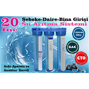 Sulook 20 Inç Bina - Daire- Şebeke Girişi Su Arıtma Filtre Seti Gac-cto 1 Mic. Filtre