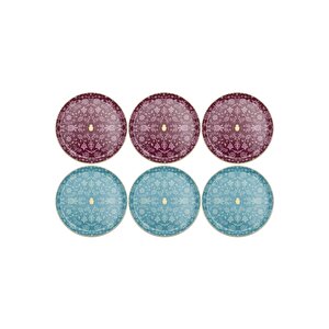 Glamorous Fuşya Turkuaz Servis Tabağı 24cm 6 Parça