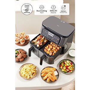 Karaca Air pro Cook Duo Tandır Xxxl 4+4 Litre Aırfryer Space Gray Black