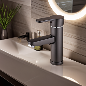 Polyfit Antrasit Gri Mix Lavabo Bataryası F1 model 19 cm
