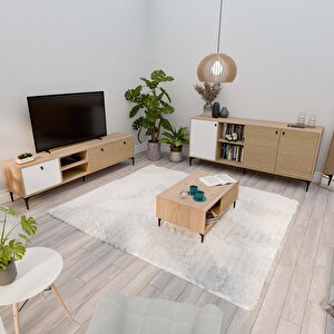 Set 1366-2092-1686 Mezza Vision Tv Ünitesi - Orta Sehpa - Konsol Seti Sepet - Yunus - Beyaz
