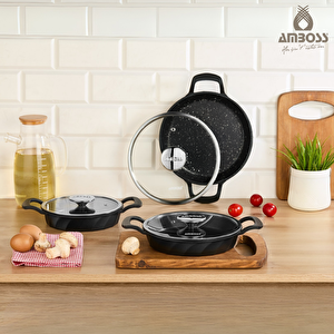 Kuvars Cam Kapaklı 6 Parça Döküm Sahan Seti