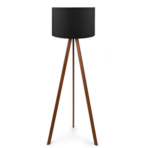 Pratik Ahşap Üç Ayaklı Tripod Lambader Siyah Kumaş Başlık Salon