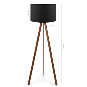 Pratik Ahşap Üç Ayaklı Tripod Lambader Siyah Kumaş Başlık Salon