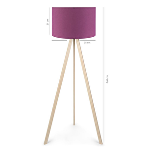 Pratik Ahşap Krem Üç Ayaklı Tripod Lambader Mor Kumaş Başlık Salon