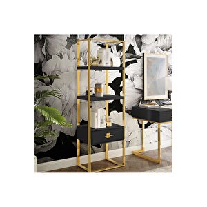 Rihanna Gold Metal Siyah Çalışma Masası Ve 2 Adet Kitaplık