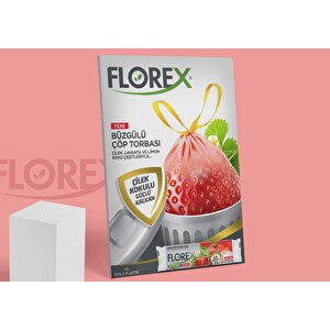 Florex 60 Litre Büzgülü Çilek Kokulu Çöp Torbası Poşeti / 65 X 70 Cm. - 10x10 Rulo / Paket