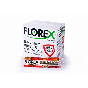 Florex 60 Litre Büzgülü Çilek Kokulu Çöp Torbası Poşeti / 65 X 70 Cm. - 10x25 Rulo / Koli