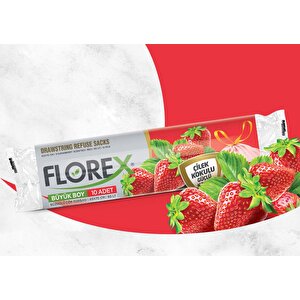 Florex 60 Litre Büzgülü Çilek Kokulu Çöp Torbası Poşeti / 65 X 70 Cm. - 10x25 Rulo / Koli