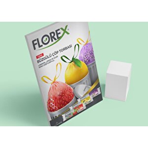 Florex 60 Litre Büzgülü Çilek Kokulu Çöp Torbası Poşeti / 65 X 70 Cm. - 10x25 Rulo / Koli