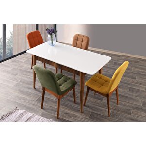 Açılır Mdf Mutfak Masa Sandalye Takımı 70x110cm Beyaz - Ceviz