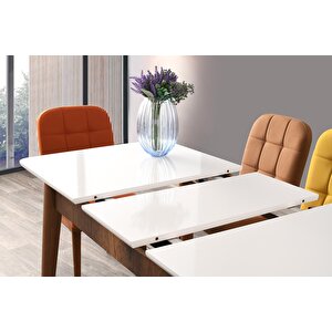 Açılır Mdf Mutfak Masa Sandalye Takımı 70x110cm Beyaz - Ceviz