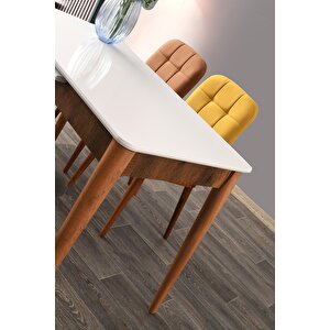 Açılır Mdf Mutfak Masa Sandalye Takımı 70x110cm Beyaz - Ceviz