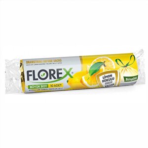 Florex 60 Litre Büzgülü Limon Kokulu Sarı Çöp Torbası Poşeti / 65 X 70 Cm. - 10 Adetlik 5 Rulo