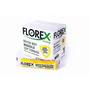 Florex 60 Litre Büzgülü Limon Kokulu Sarı Çöp Torbası Poşeti / 65 X 70 Cm. - 10x25 Rulo / Koli