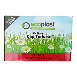 Ecoplast Battal Boy Çöp Torbası Poşeti - 500 Gr. - 90 Litre - 80 X 110 Cm / 10 Adetlik 20 Rulo / Koli