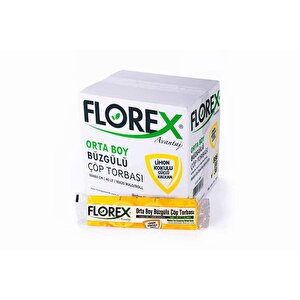 Florex 40 Litre Büzgülü Limon Kokulu Sarı Çöp Torbası Poşeti / 55 X 60 Cm. - 10x25 Rulo / Koli