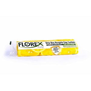 Florex 40 Litre Büzgülü Limon Kokulu Sarı Çöp Torbası Poşeti / 55 X 60 Cm. - 10 Adetlik 5 Rulo